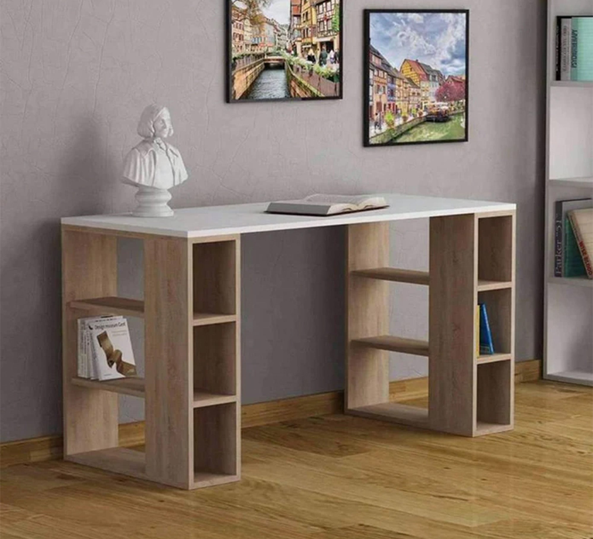 Desk: Spacious Shelves, Organized Workspace