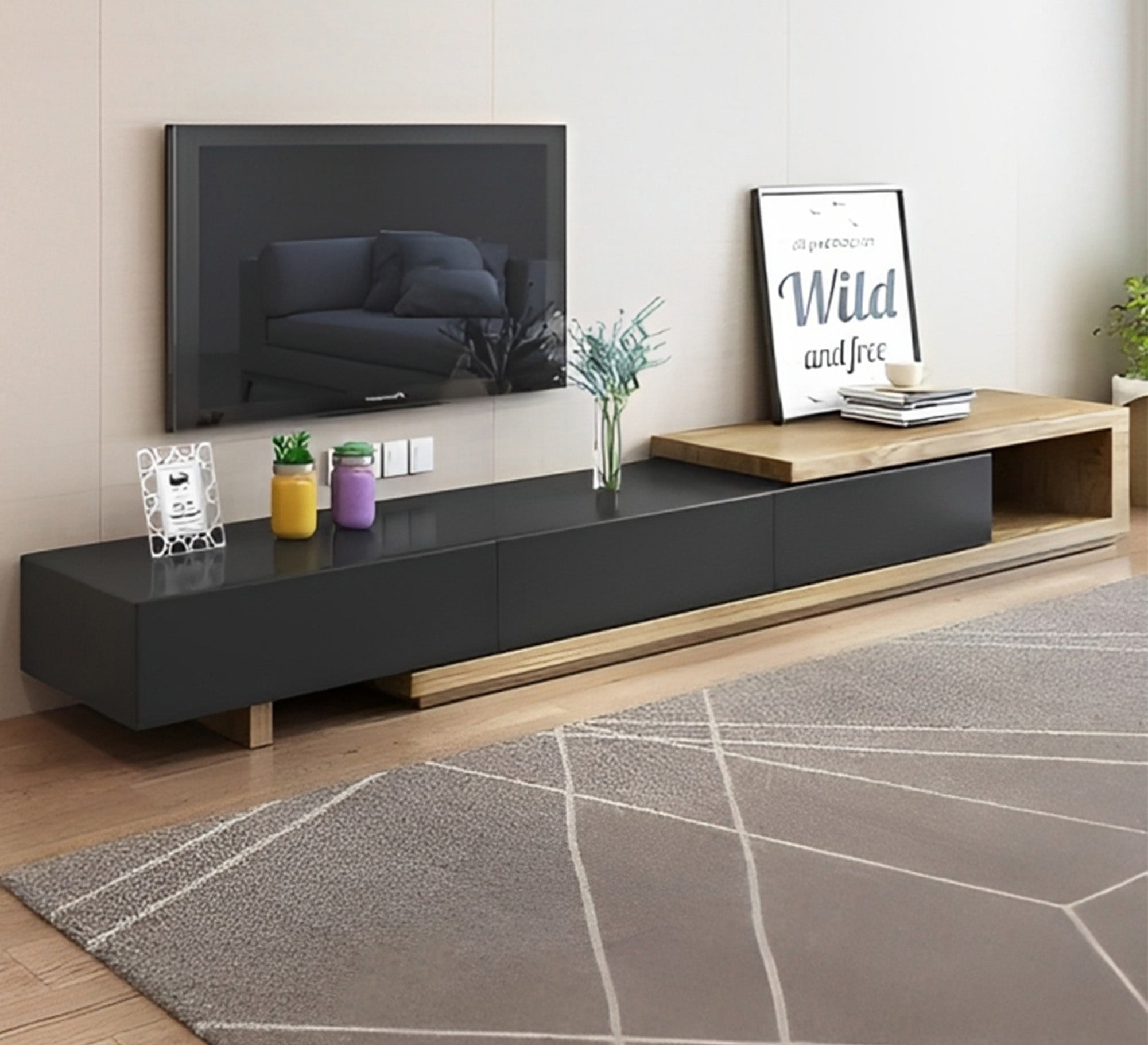 A Black and woody brown TV wooden table