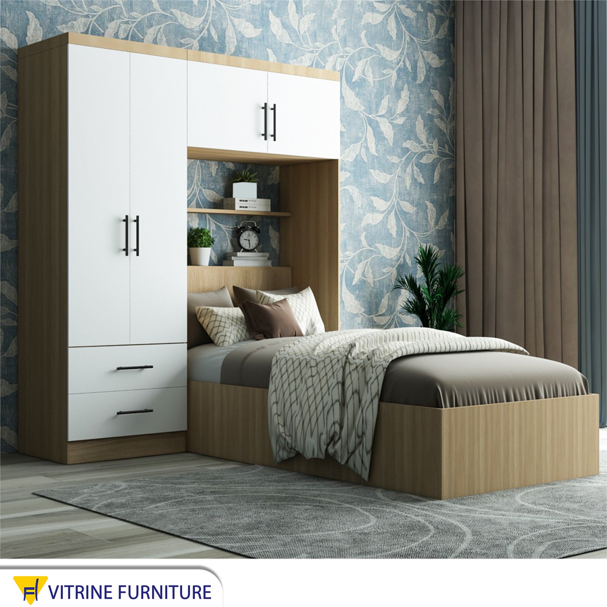 Single bedroom in unique wooden colour