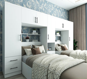 Bedroom: Dual White Beds & Spacious Wardrobe