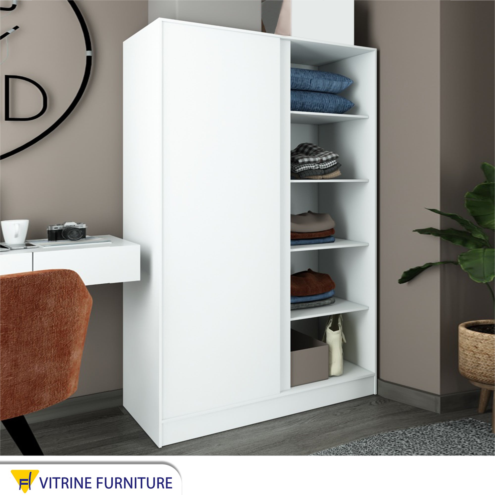 White wardrobe with hinged doors