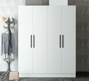 A white wardrobe with four moving doors