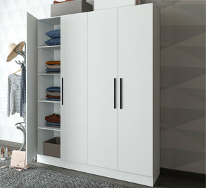 A white wardrobe with four moving doors