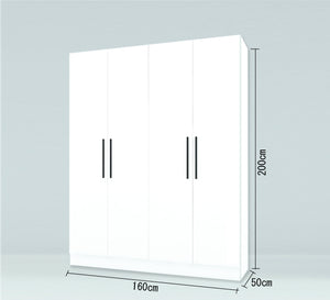 A white wardrobe with four moving doors