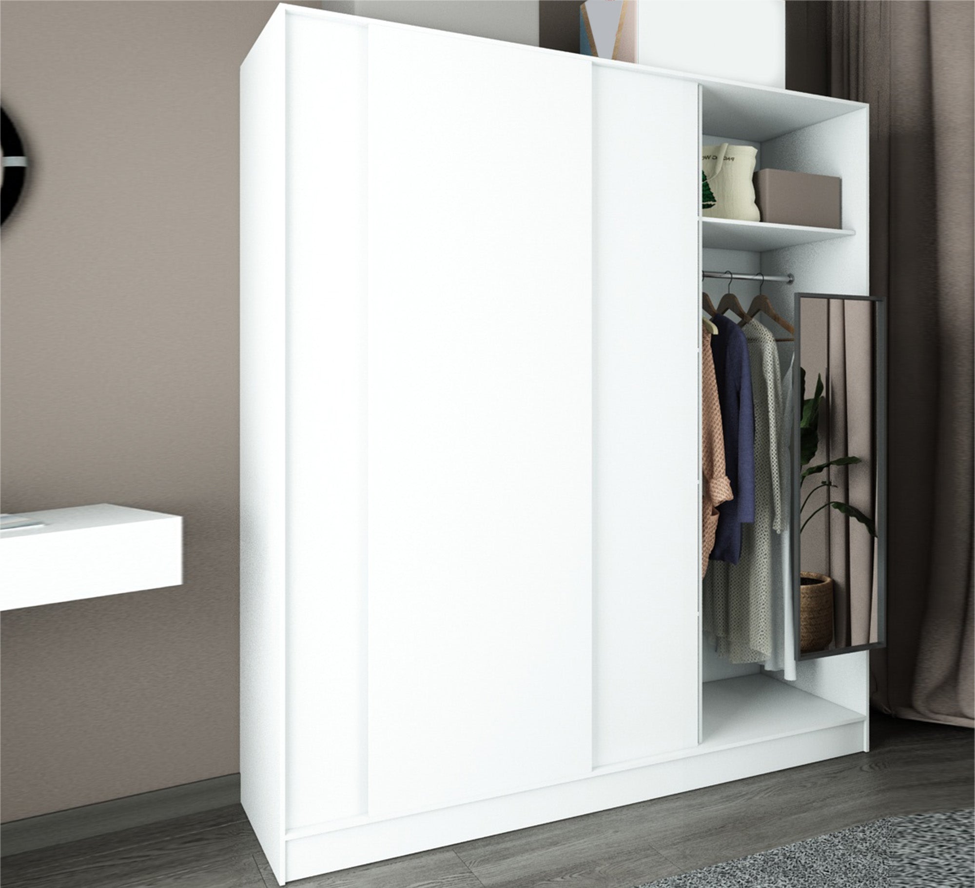 A cupboard with three sliding doors