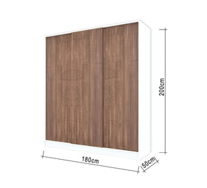 A three-leaf brown sliding wardrobe