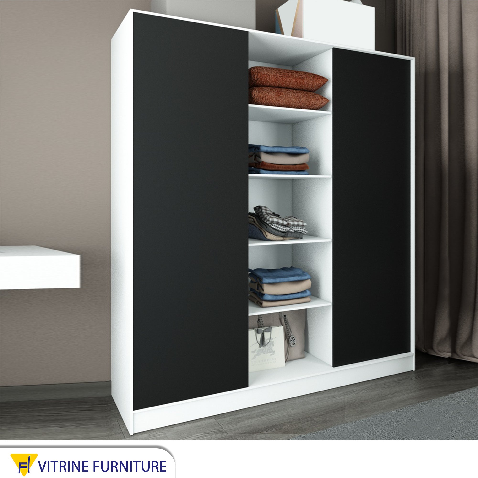 Sliding wardrobe with three doors in black