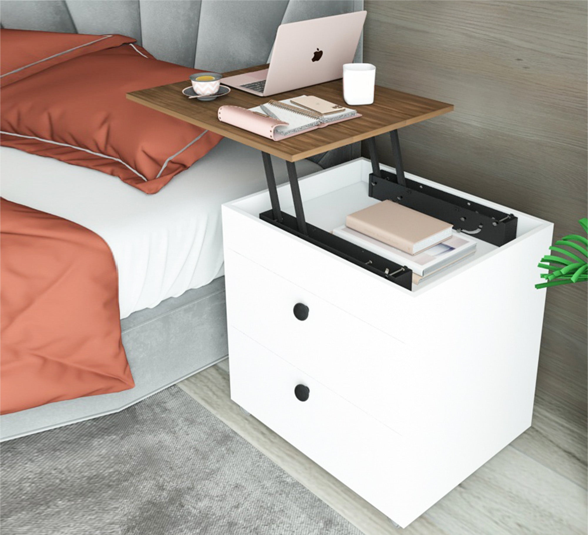 Bedside table with a brown movable surface