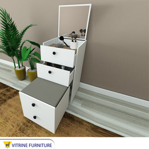 Dresser with movable top and seat