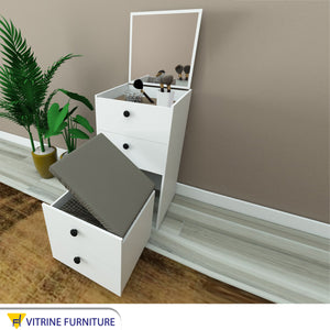 Dresser with movable top and seat