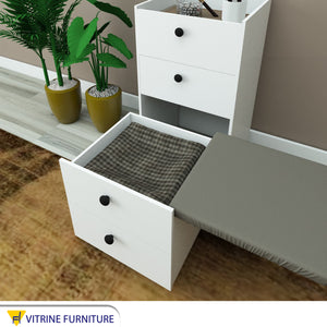 Dresser with movable top and seat