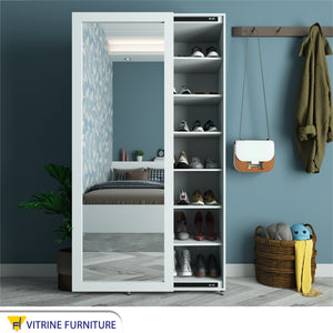 Elegance Shoe Cabinet: Sleek Storage with Mirror Window