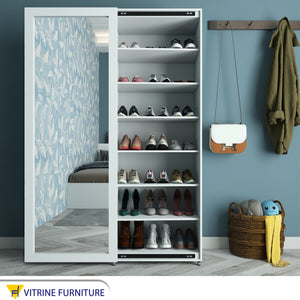 Elegance Shoe Cabinet: Sleek Storage with Mirror Window