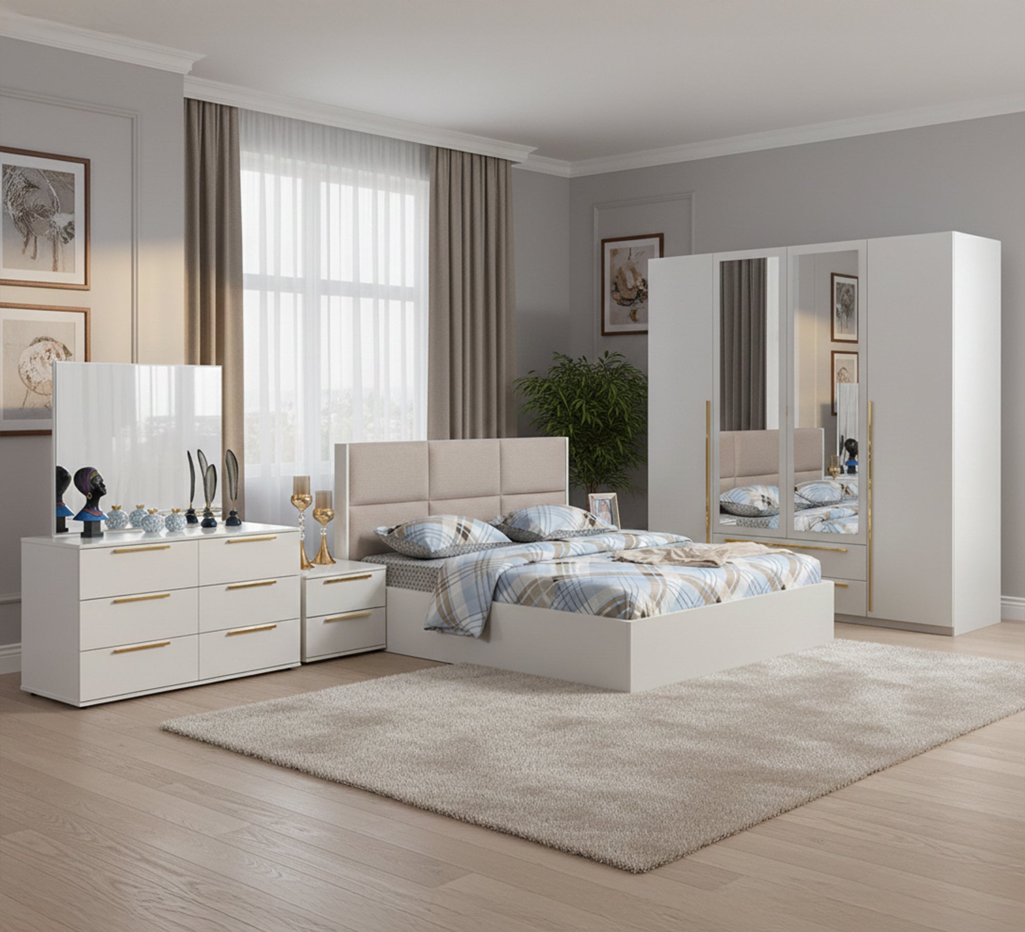 Complete bedroom in pearly white