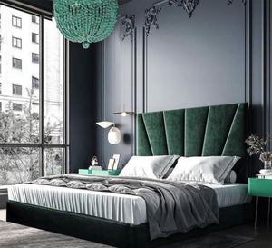 Green upholstered bed