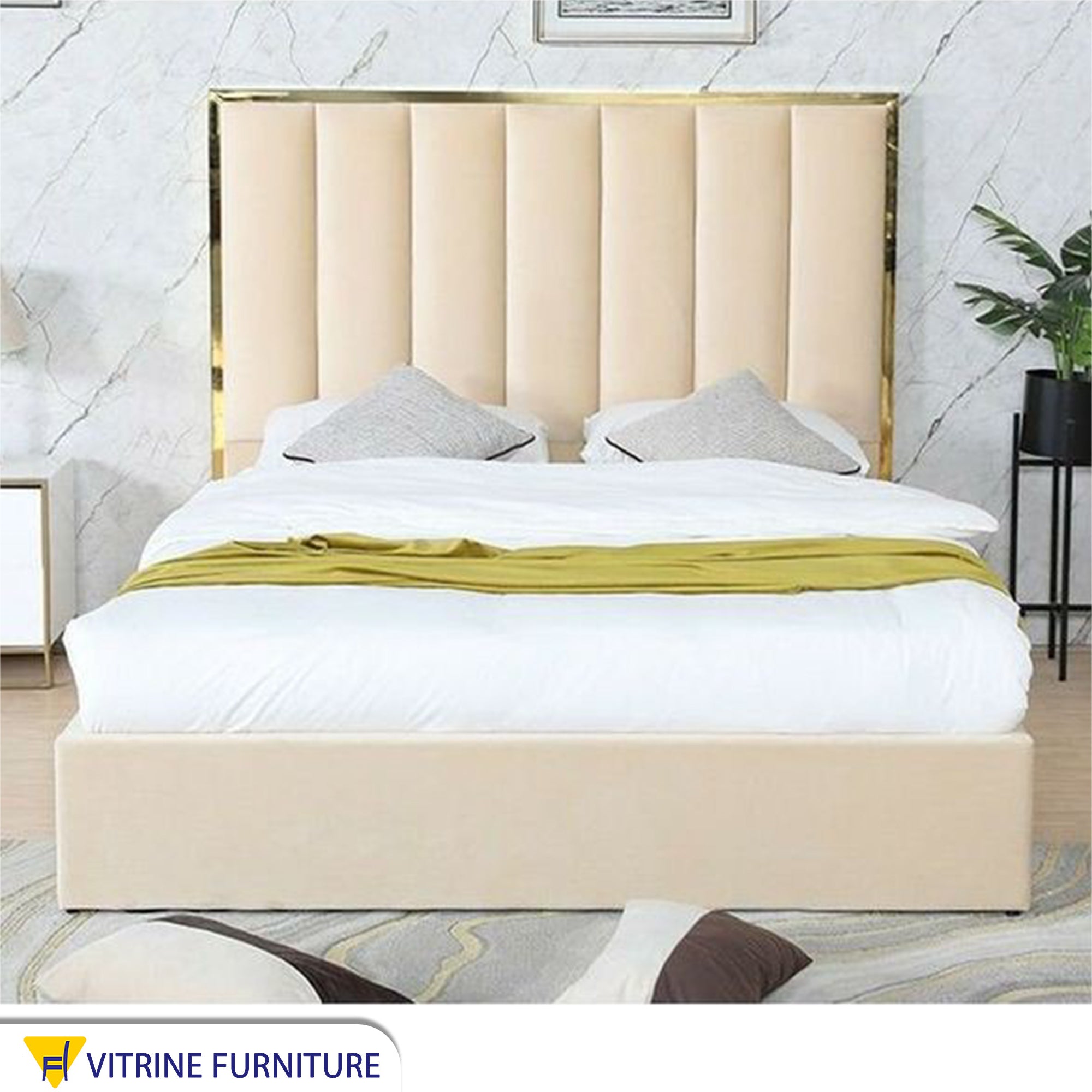 Single bed with gold steel ornaments