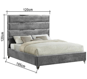 Light gray bed with velvet back