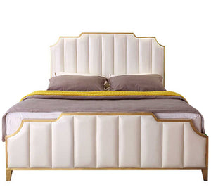 Pearly white bed with split lengthwise upholstery