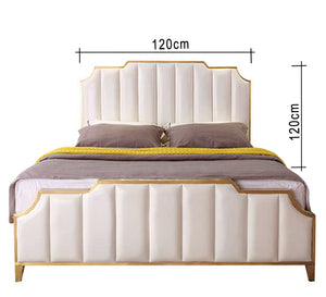 Pearly white bed with split lengthwise upholstery