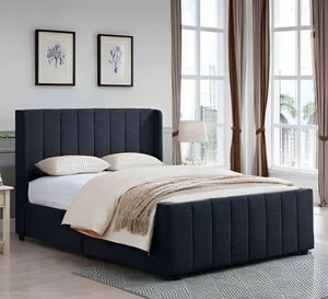 Black royal bed with upholstery divided lengthwise