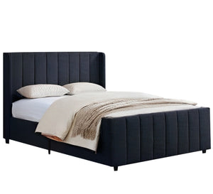 Black royal bed with upholstery divided lengthwise