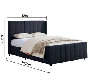 Black royal bed with upholstery divided lengthwise