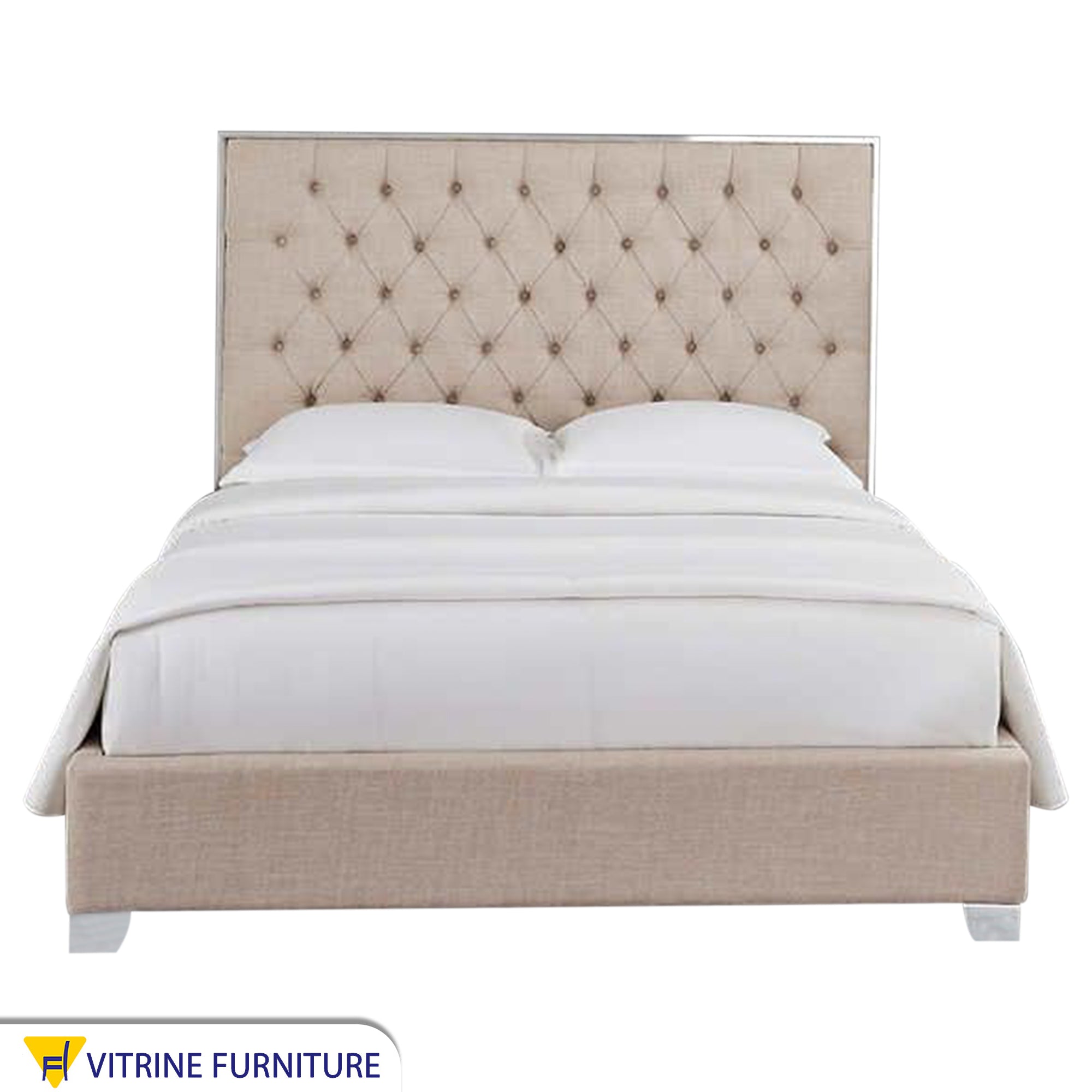Beige bed with Capoutine upholstery