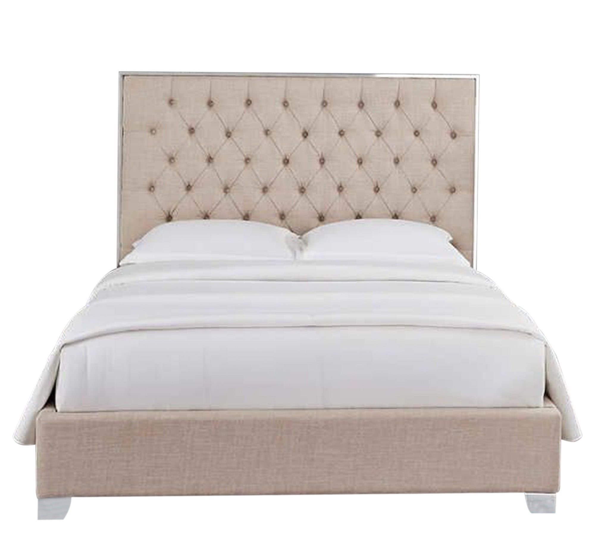 Beige bed with Capoutine upholstery