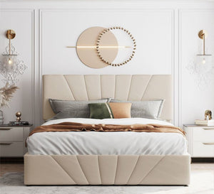 Beige upholstery king size bed