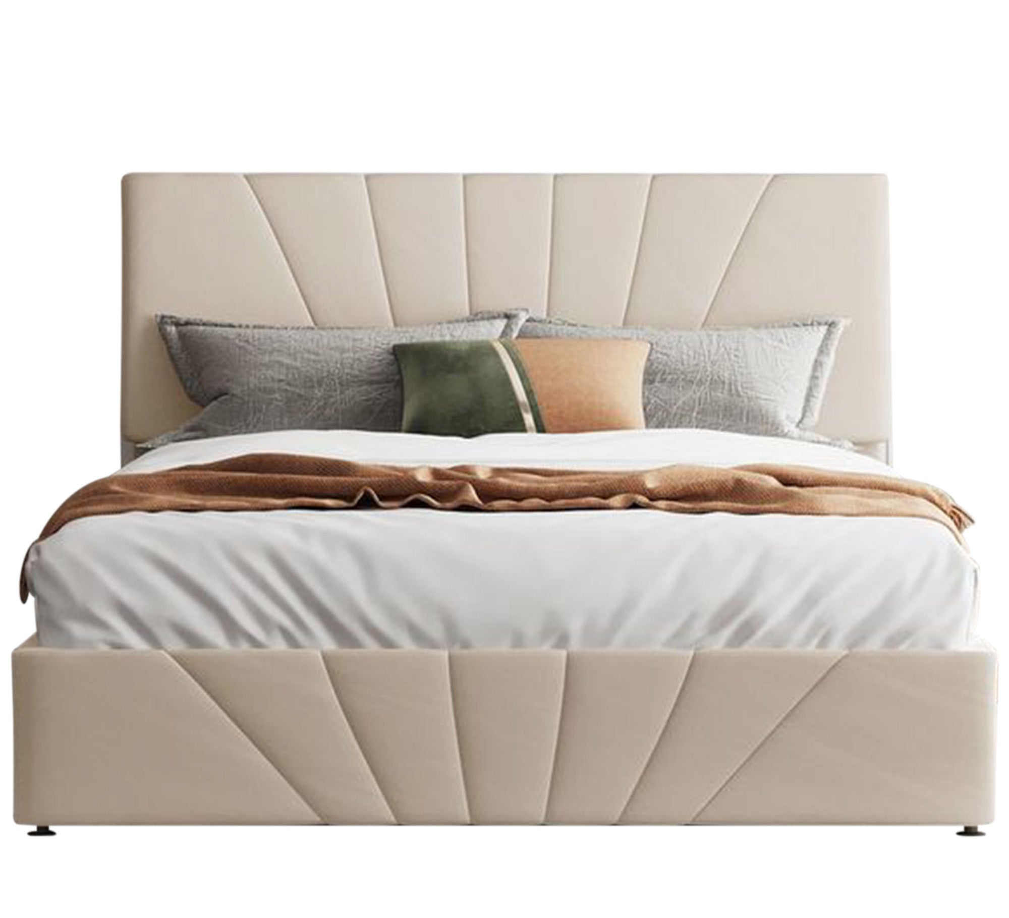 Beige upholstery king size bed