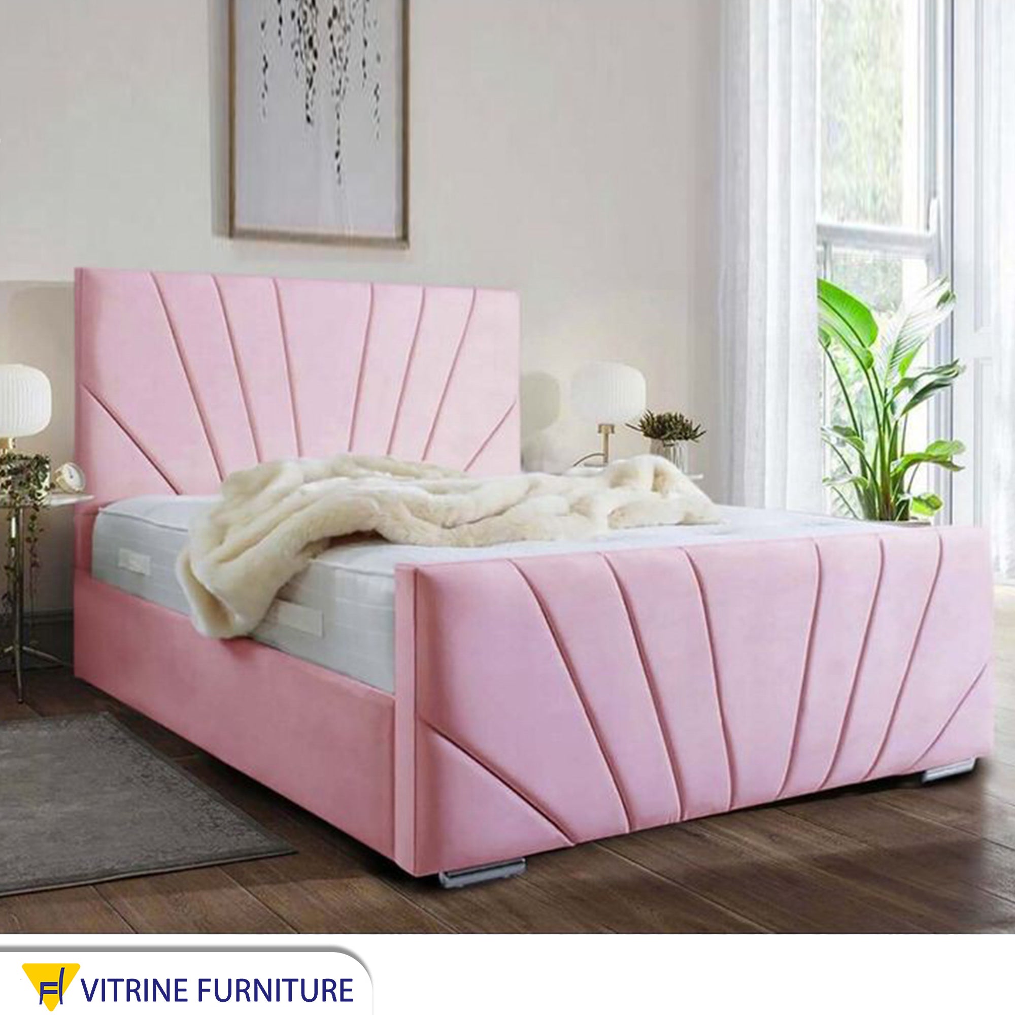 Pink bed with luxurious design