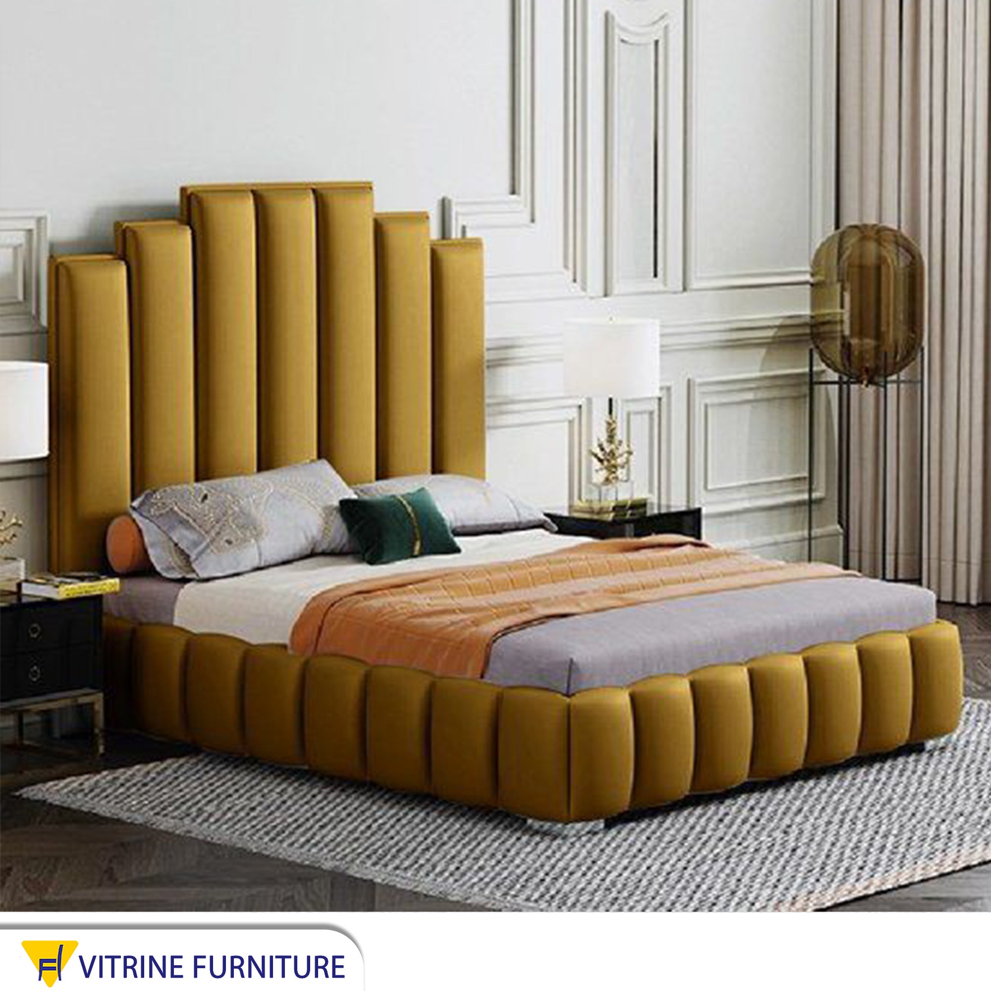 Yellow bed with a unique back