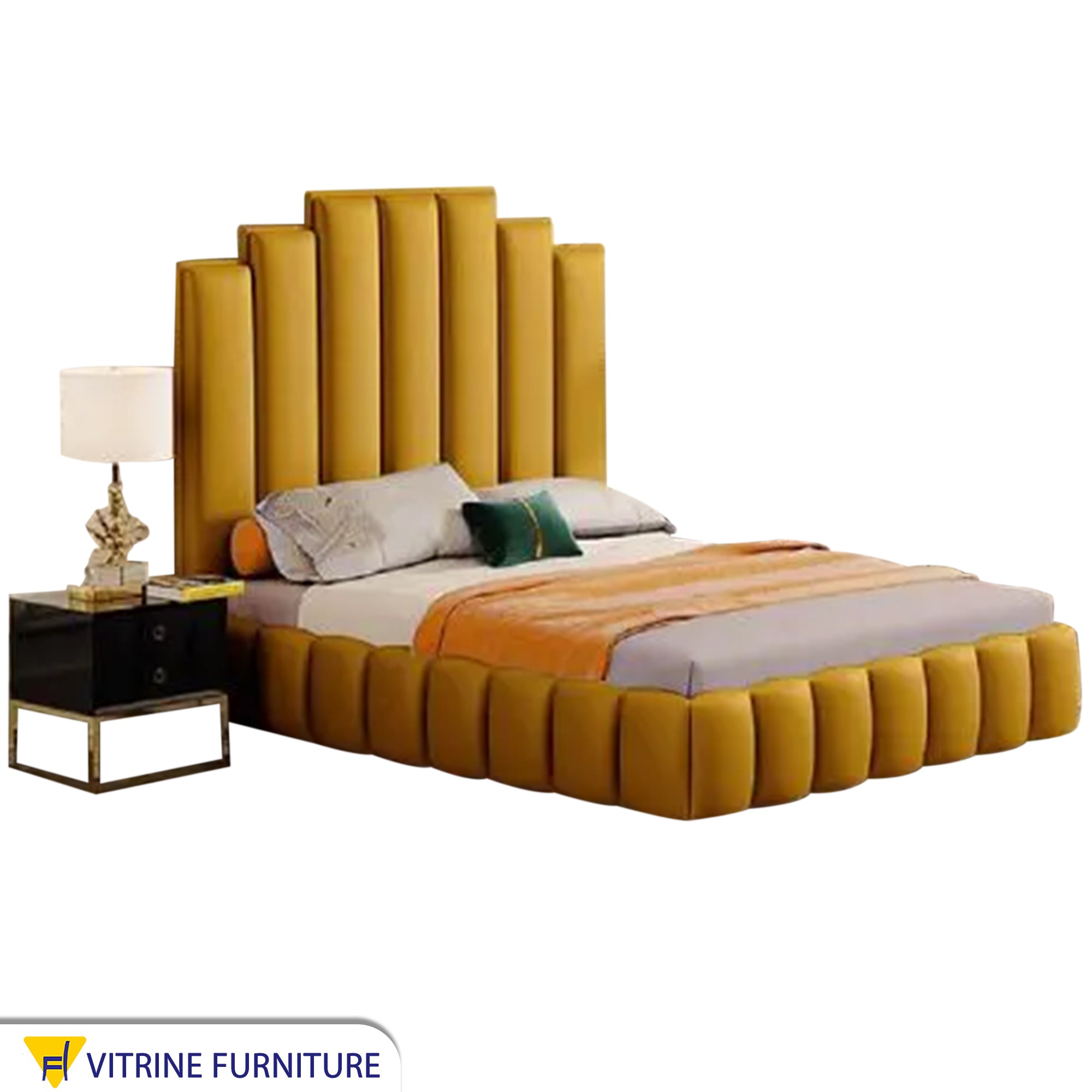 Yellow bed with a unique back