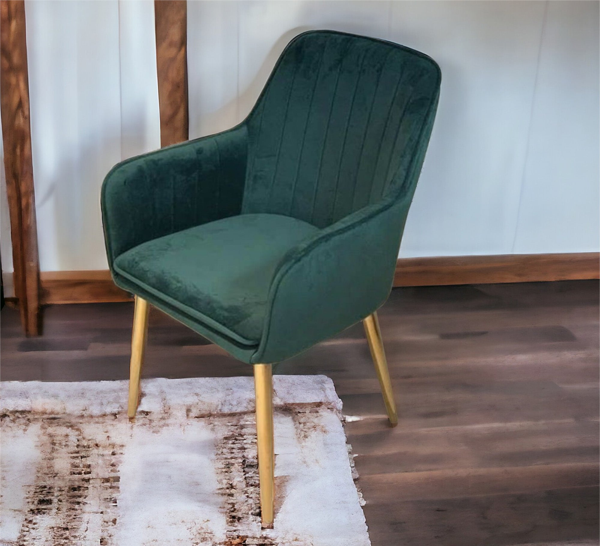 Green upholstered chair with armrests