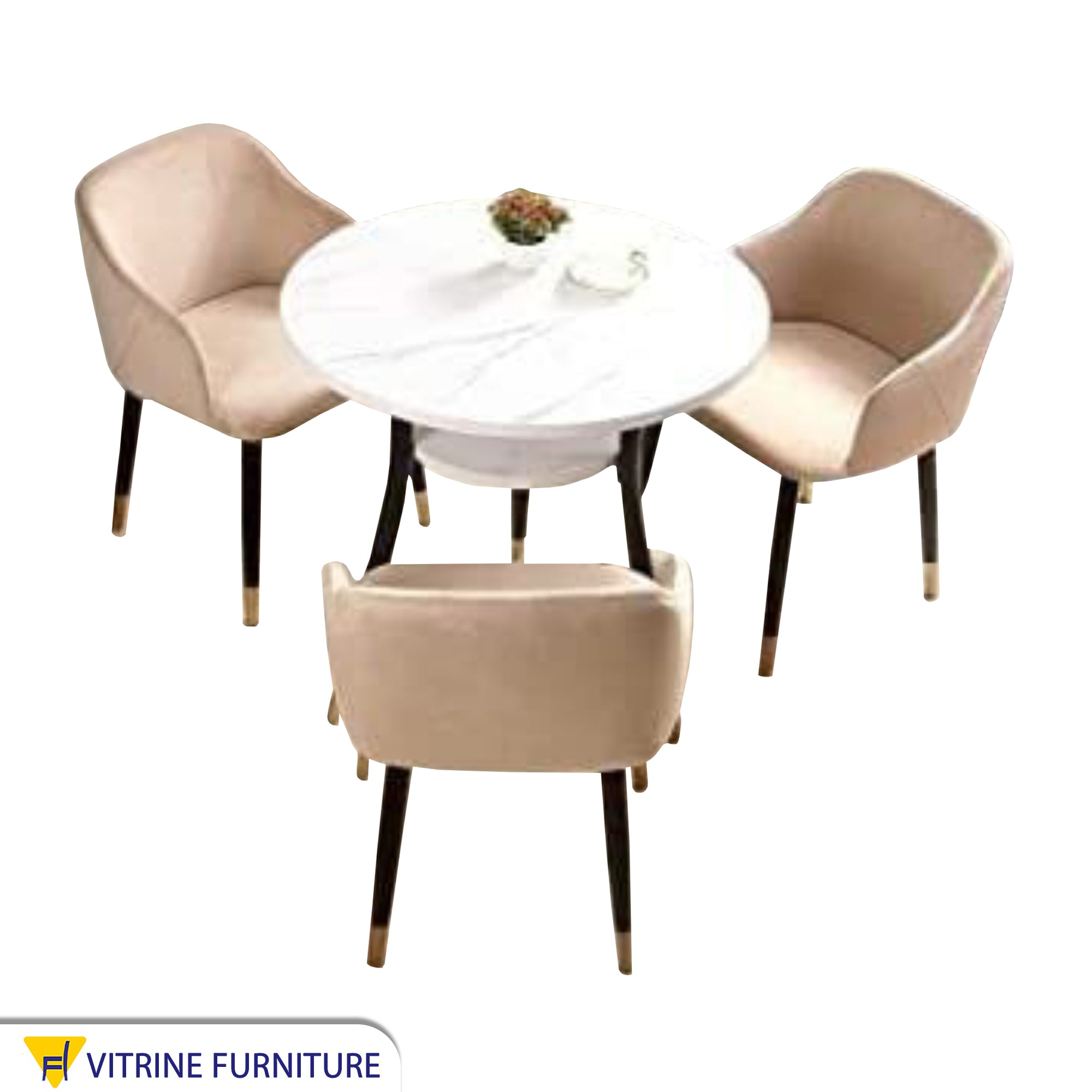 Circular dining table with three chairs
