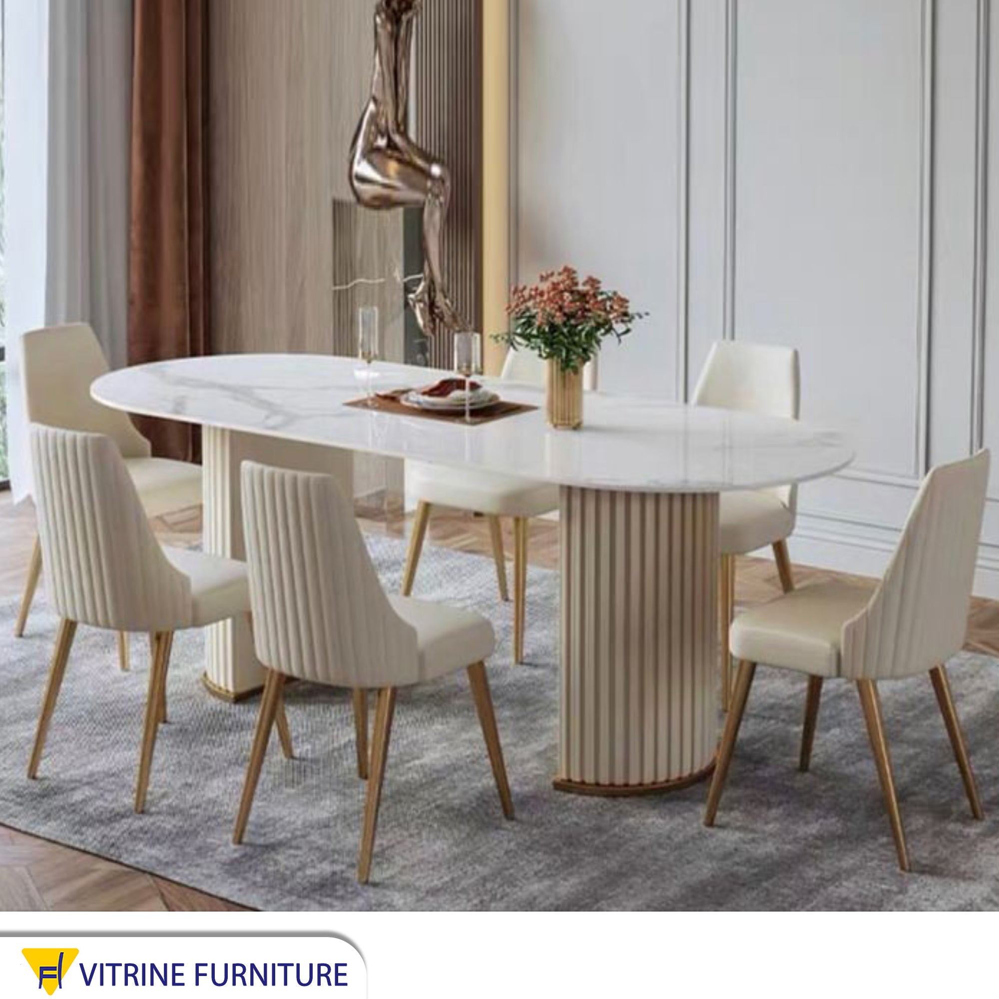A dining table with a unique and elegant design