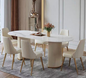 A dining table with a unique and elegant design