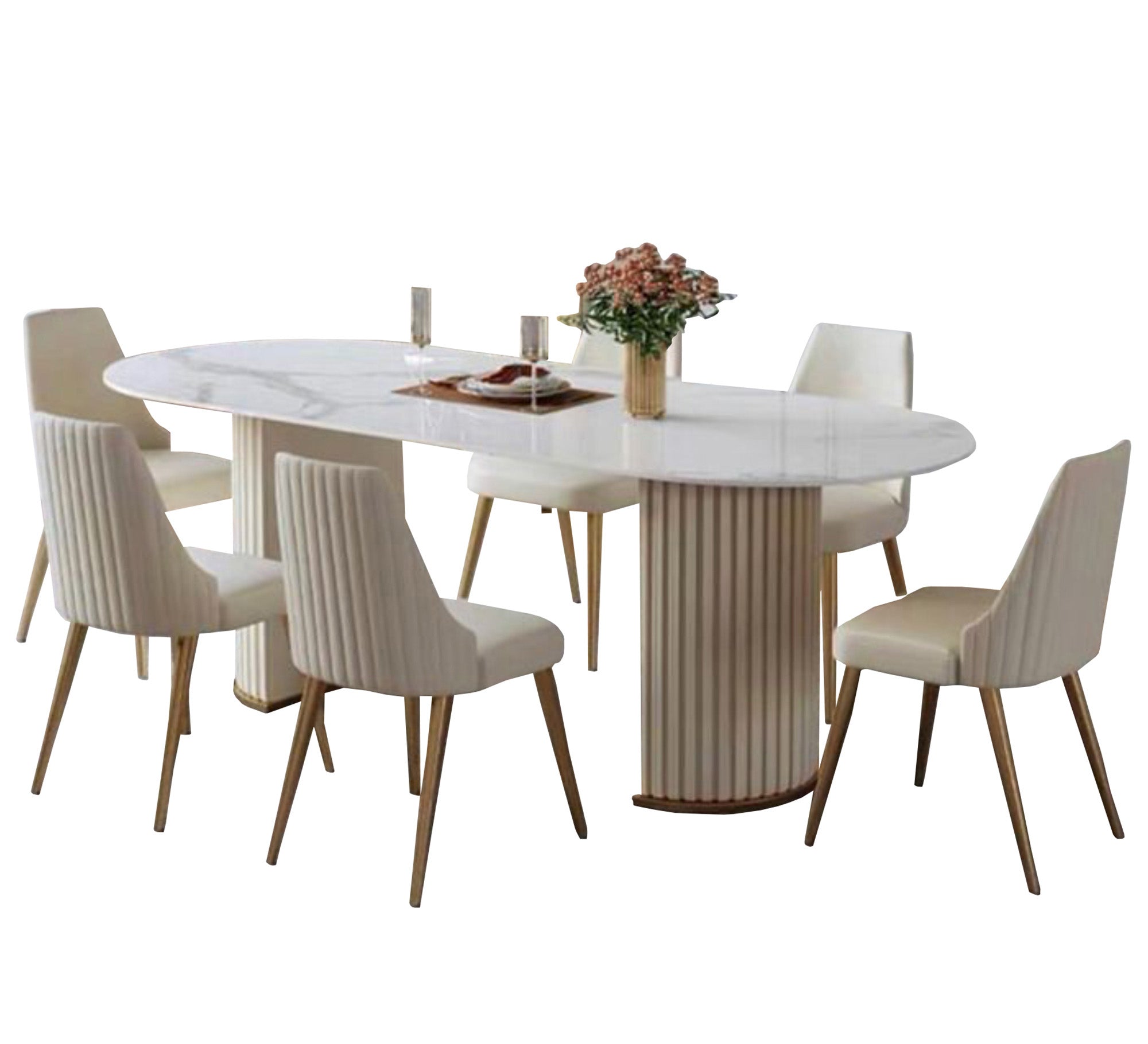 A dining table with a unique and elegant design