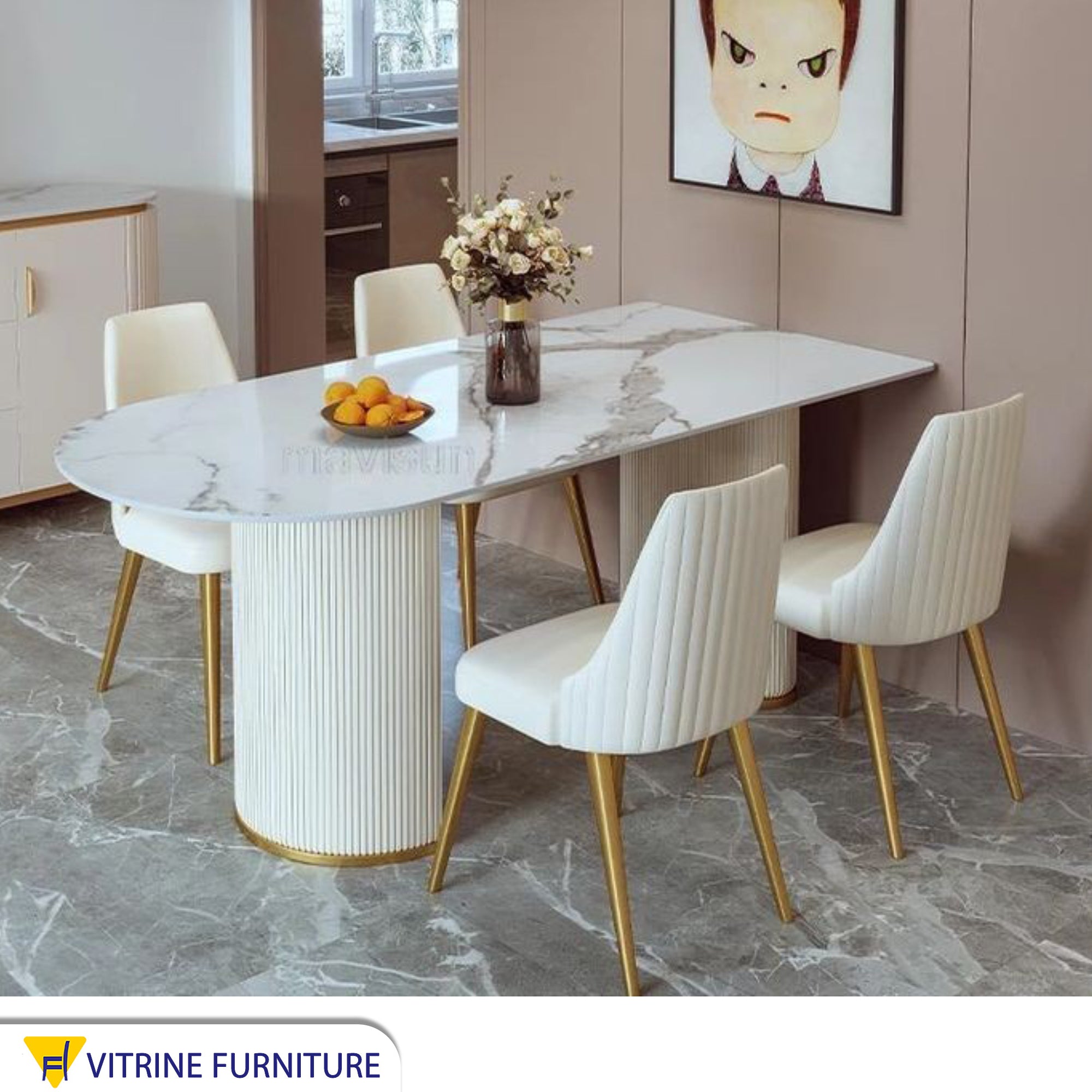 Dining table with cylindrical legs