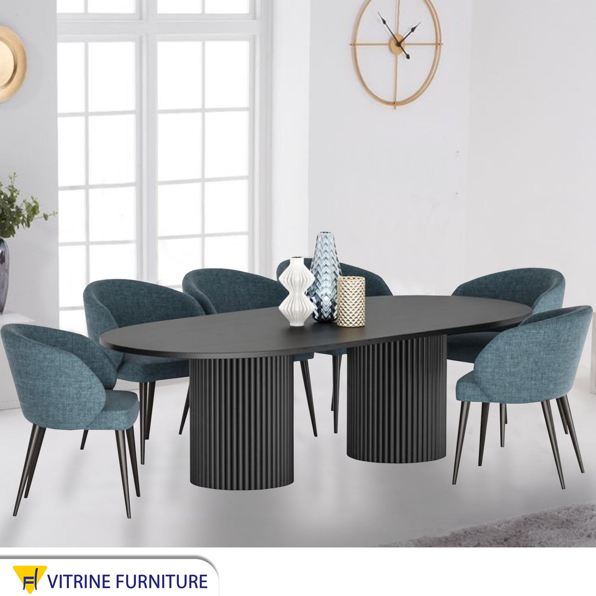 Dining table with cylindrical legs in black
