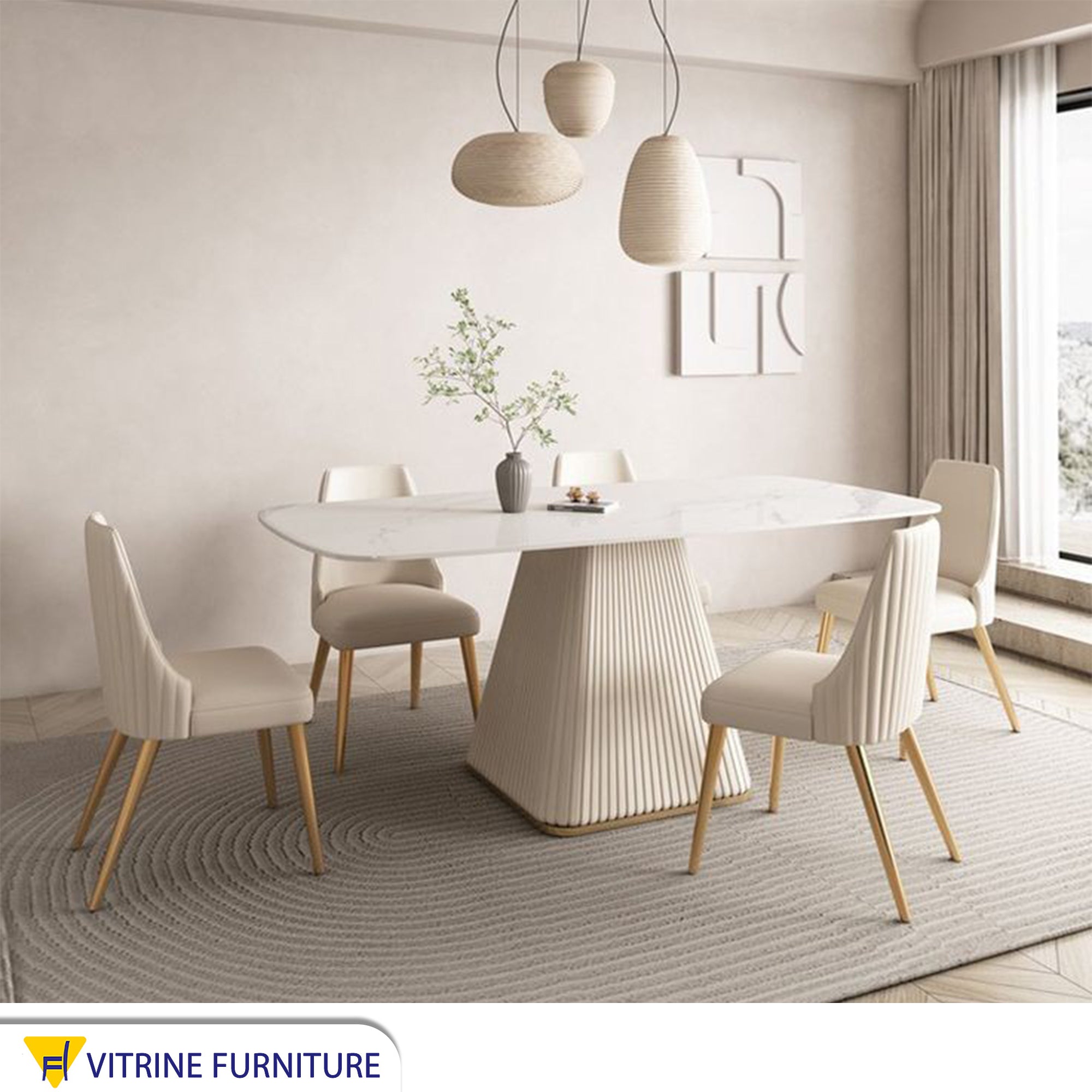 A cream-colored dining table with a unique and elegant design - Vitrine ...