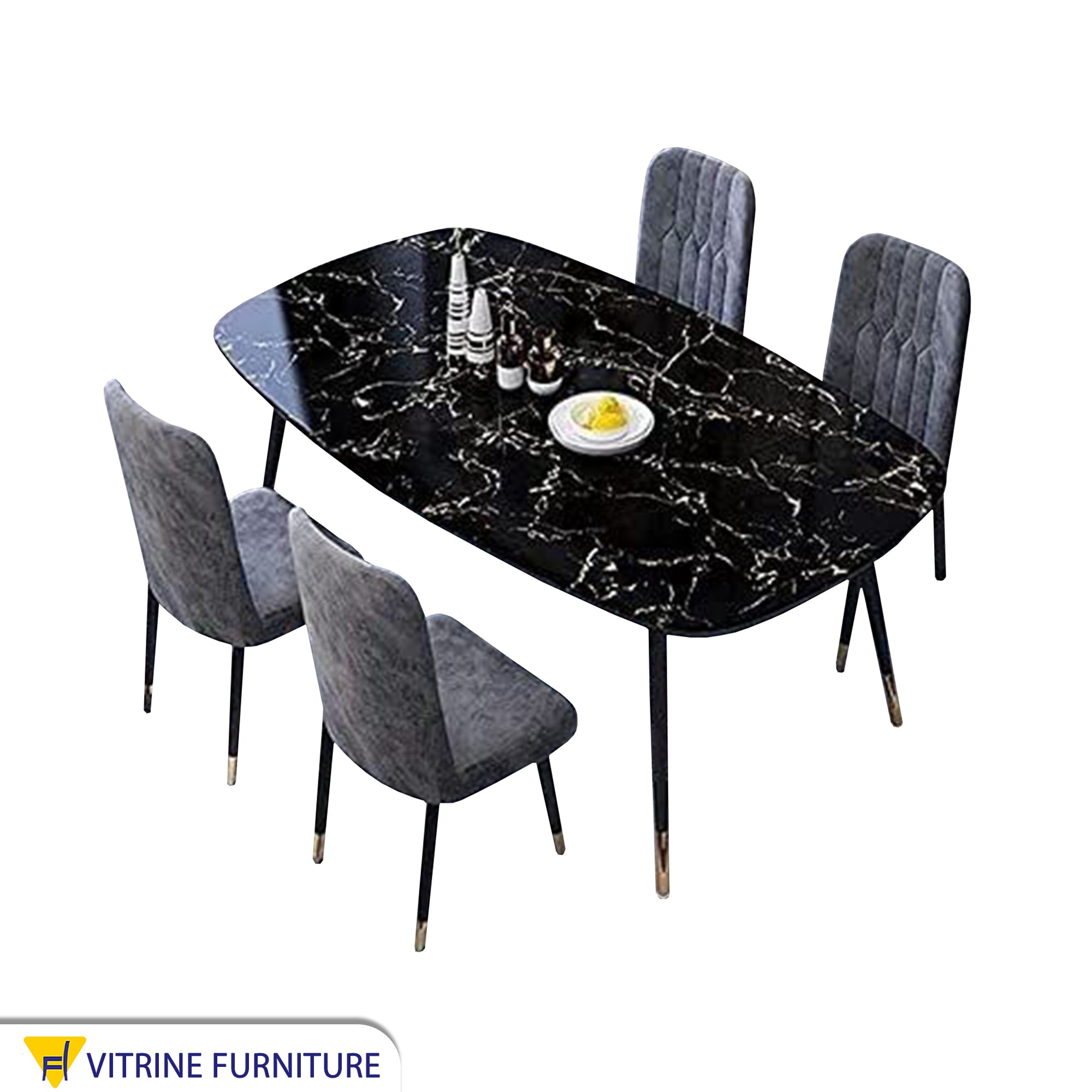 Black table decorated with white