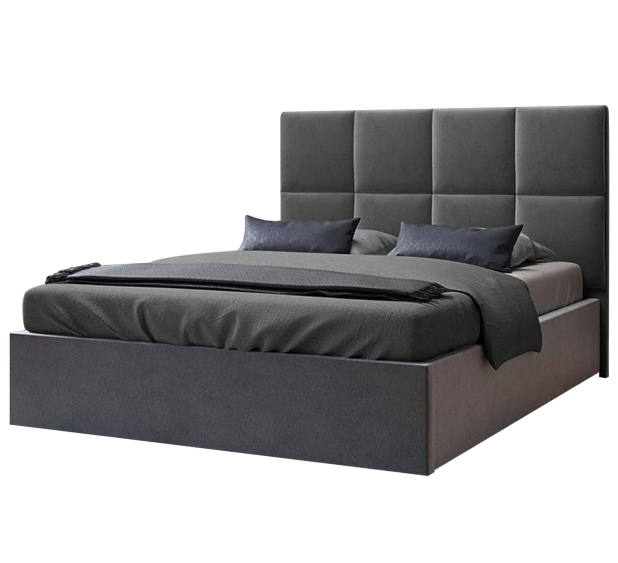 سرير قطيفة بلون رمادي غامق