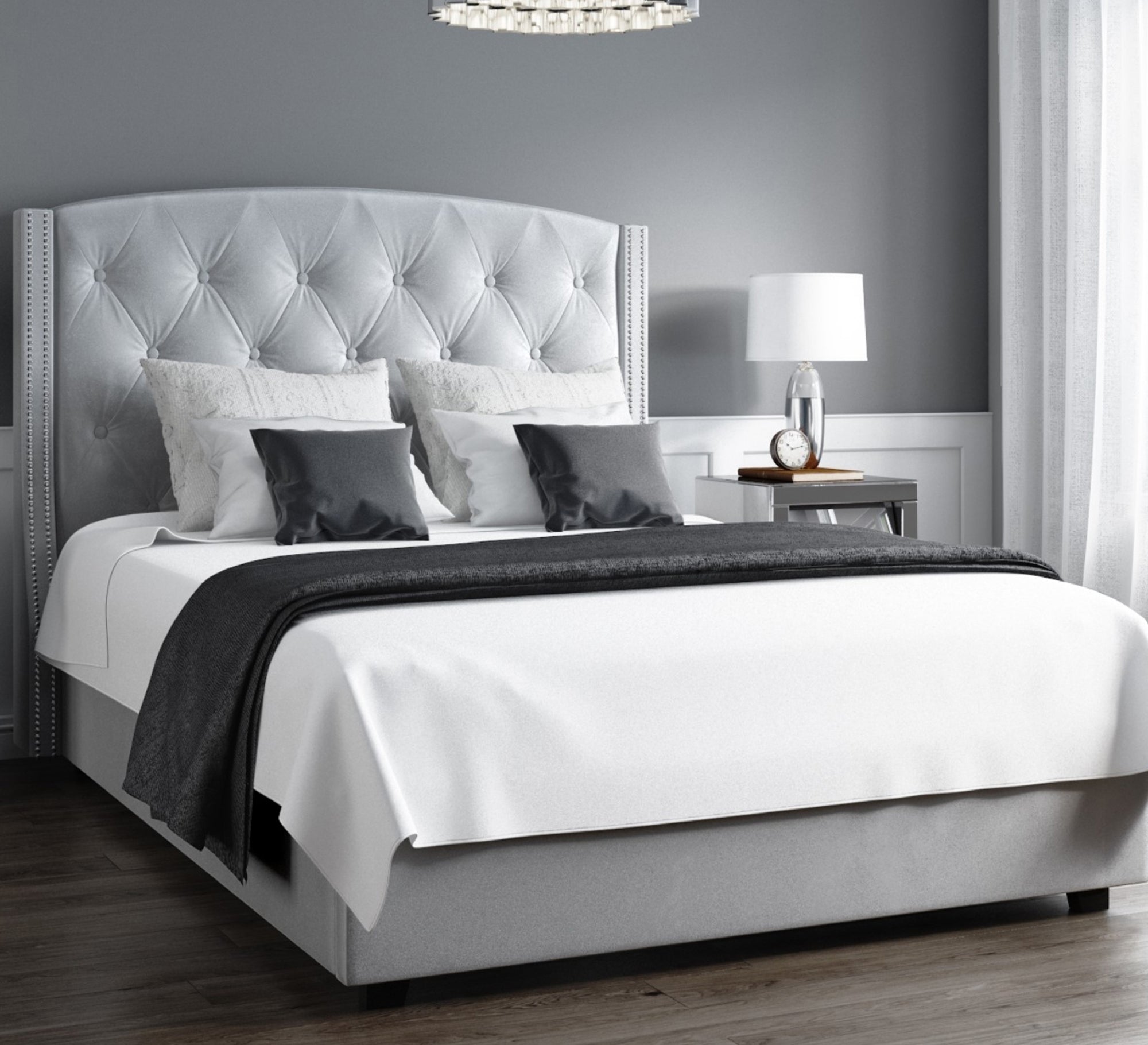 Bed with backrest and decorative sides