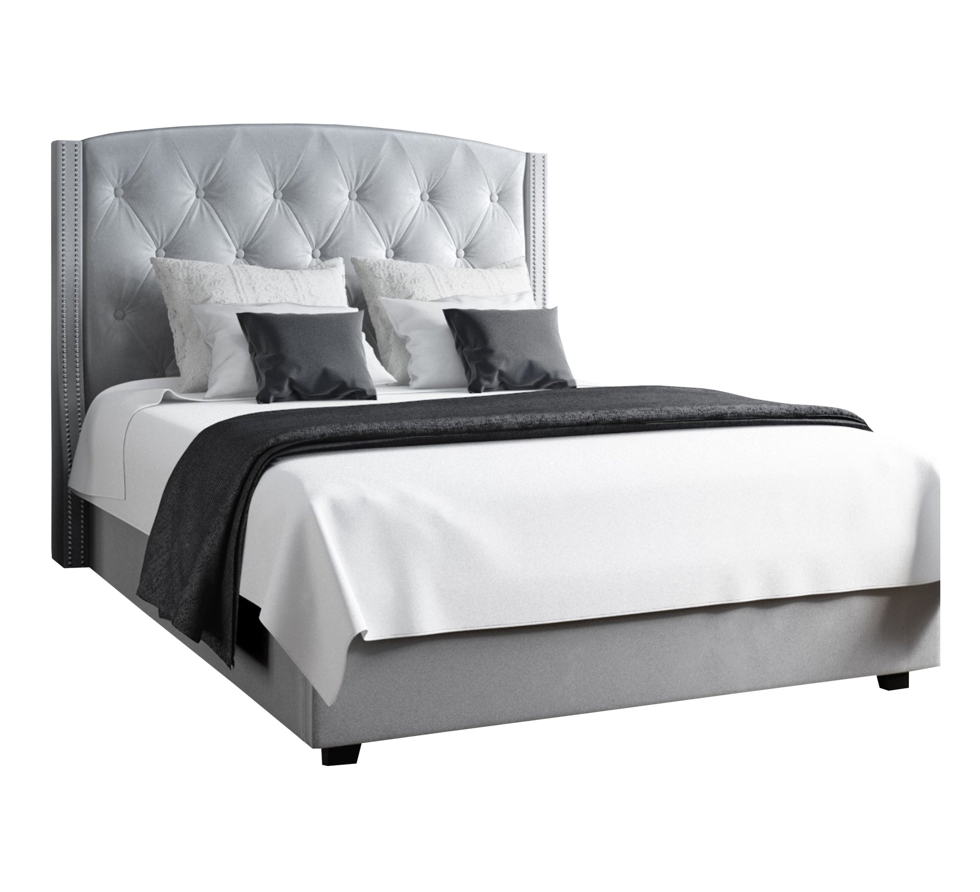 Bed with backrest and decorative sides