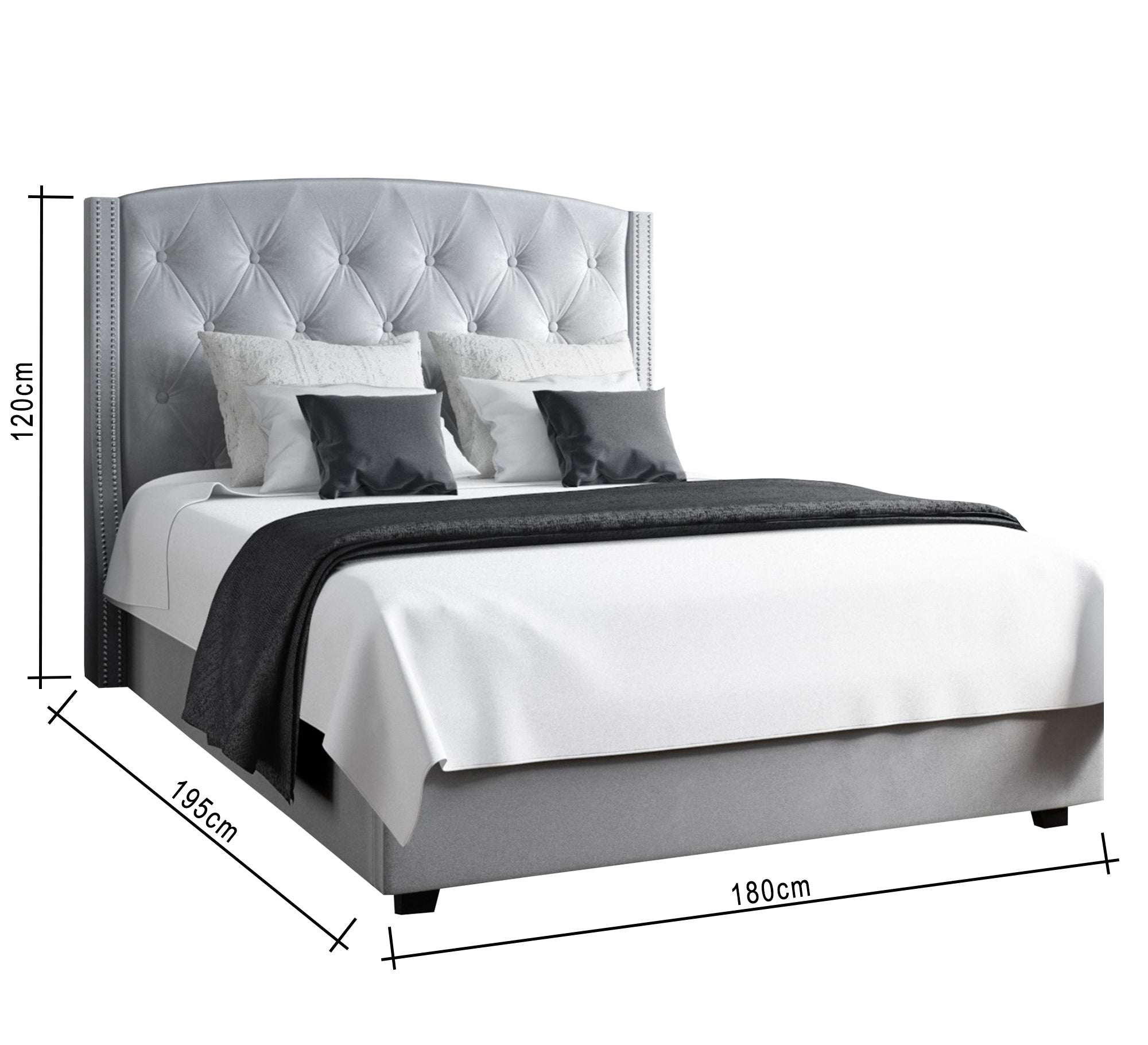 Bed with backrest and decorative sides