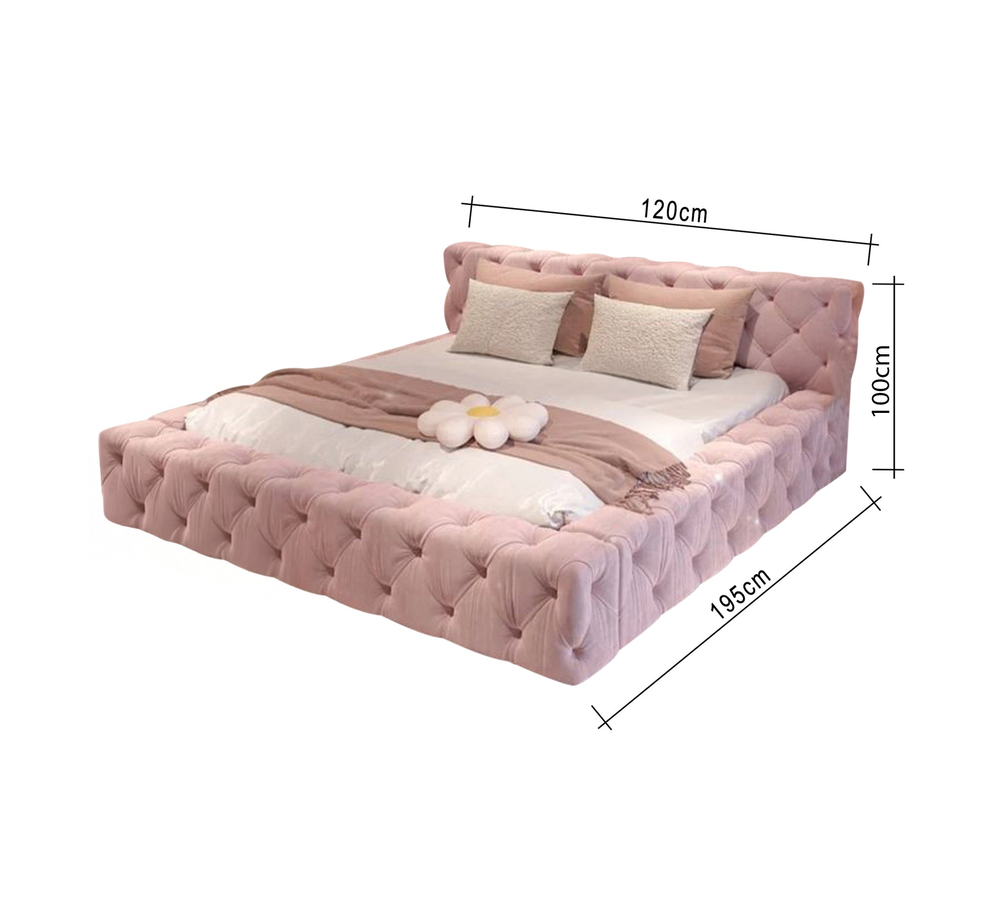 سرير وردي فاخر مبطن بالكامل وكبير