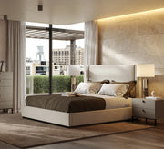 سرير كتان بسيط مع لوح رأسي مرتفع