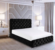 Elegant black velvet capitone bed