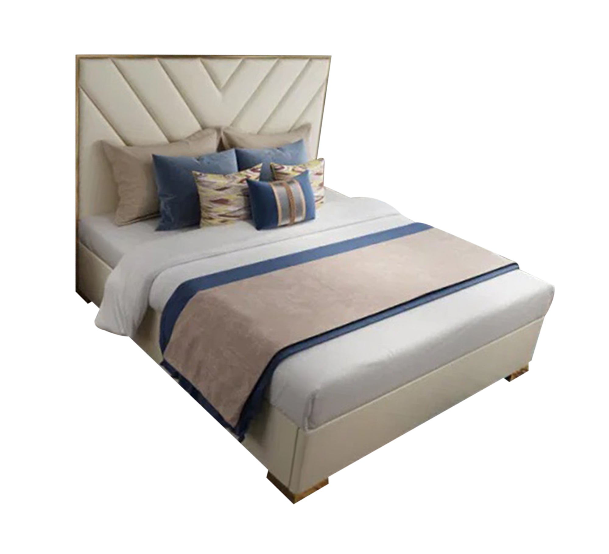 سرير أنيق برأس هندسي ذهبي عصري فاخر